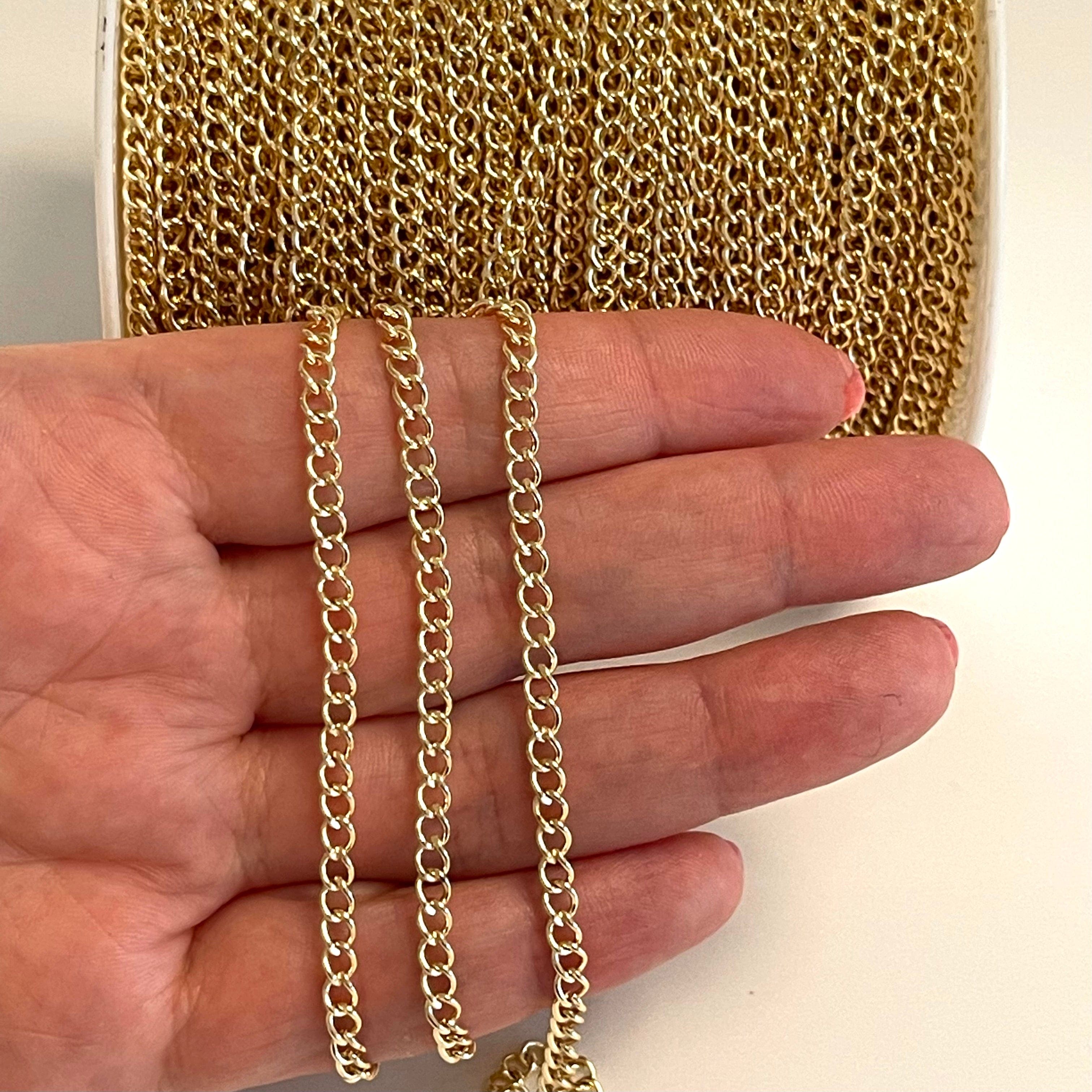 16.5 Foot, 5 Meters Bulk 1,5x2mm 24kt Gold Plated Cable Chain, Gold Plated  Soldered Chain 