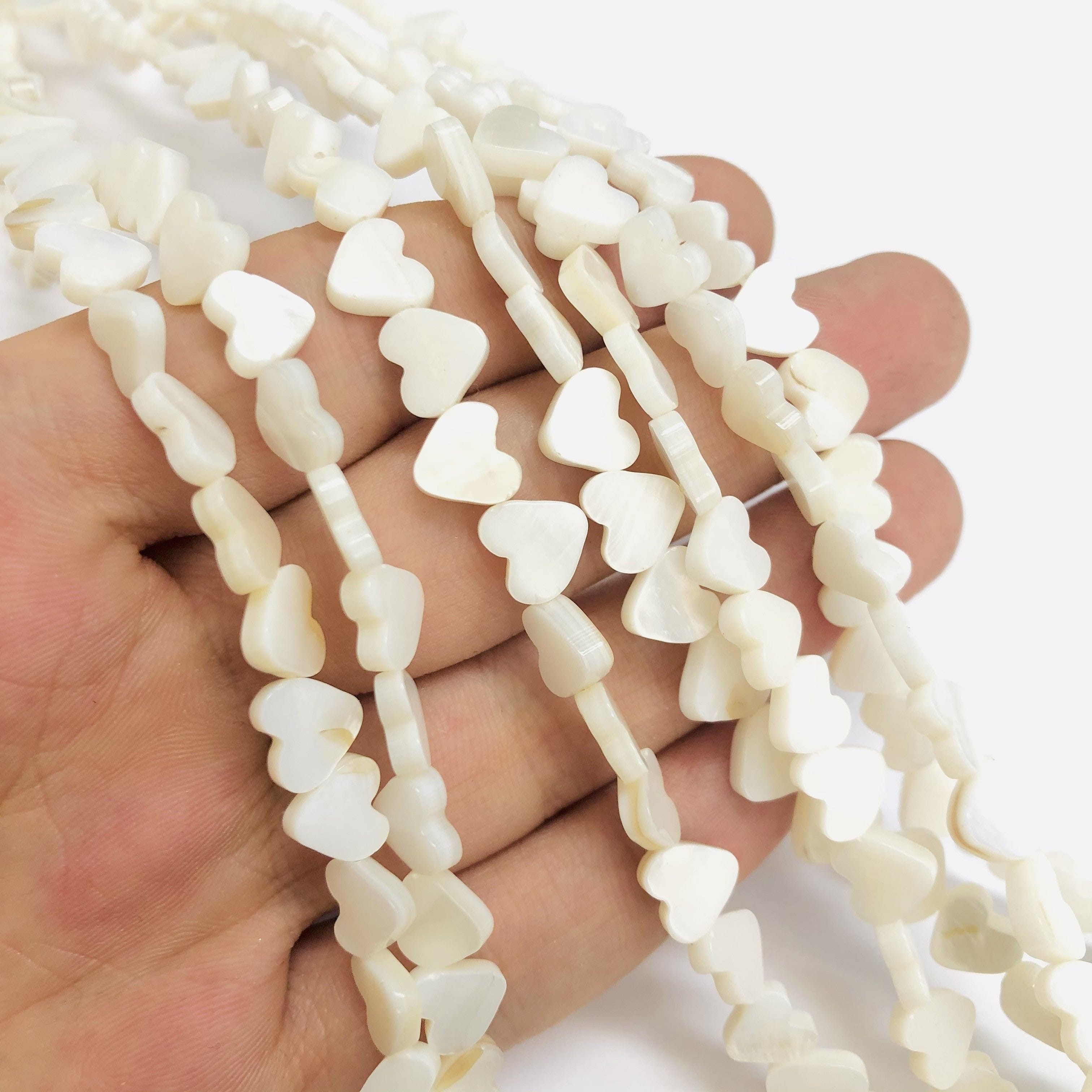 Mother Of Pearl Heart 6mm Beads, Vertical Hole 64 Beads Strand