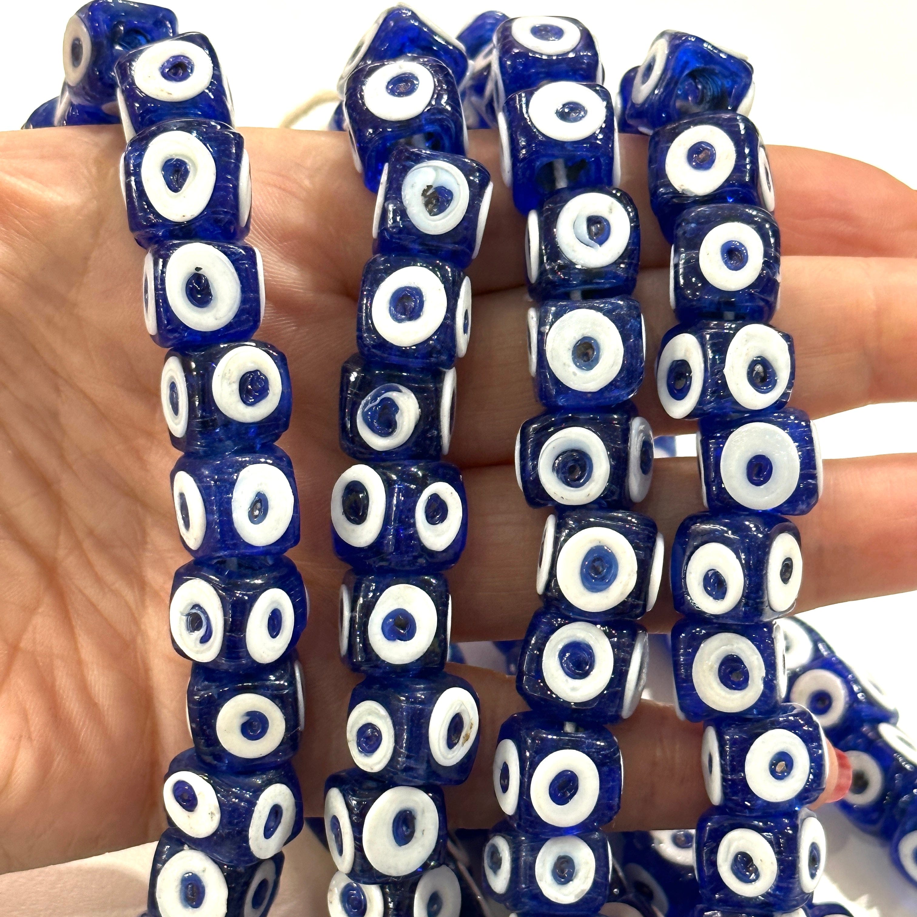 Evil Eye Beads, Strand of 65, Flat Round, 6mm Glass Beads, Lampwork Glass,  Evil Eye Jewelry, Lampwork Beads, UK Beading Supply