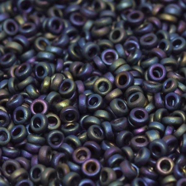 Miyuki Spacer Beads 3x1mm, Black Matted Multi Iris 0401FR