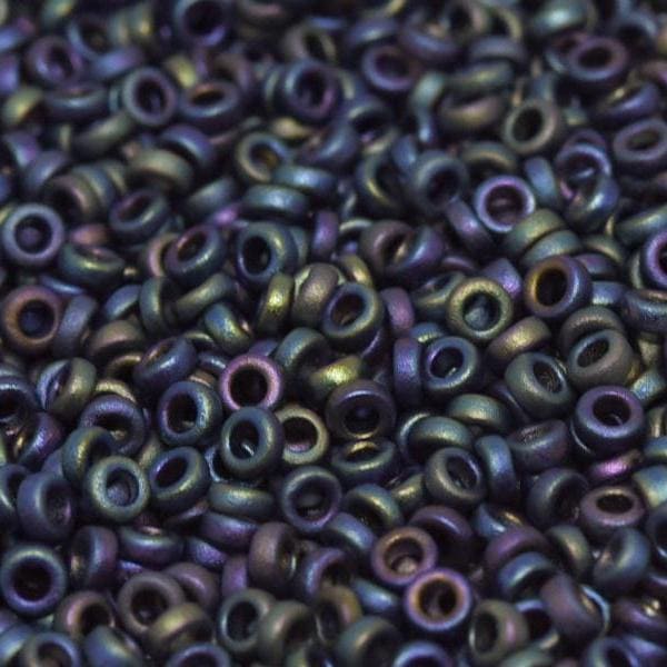 Miyuki Spacer Beads 2.2x1mm, Black Matted Multi Iris 0401FR