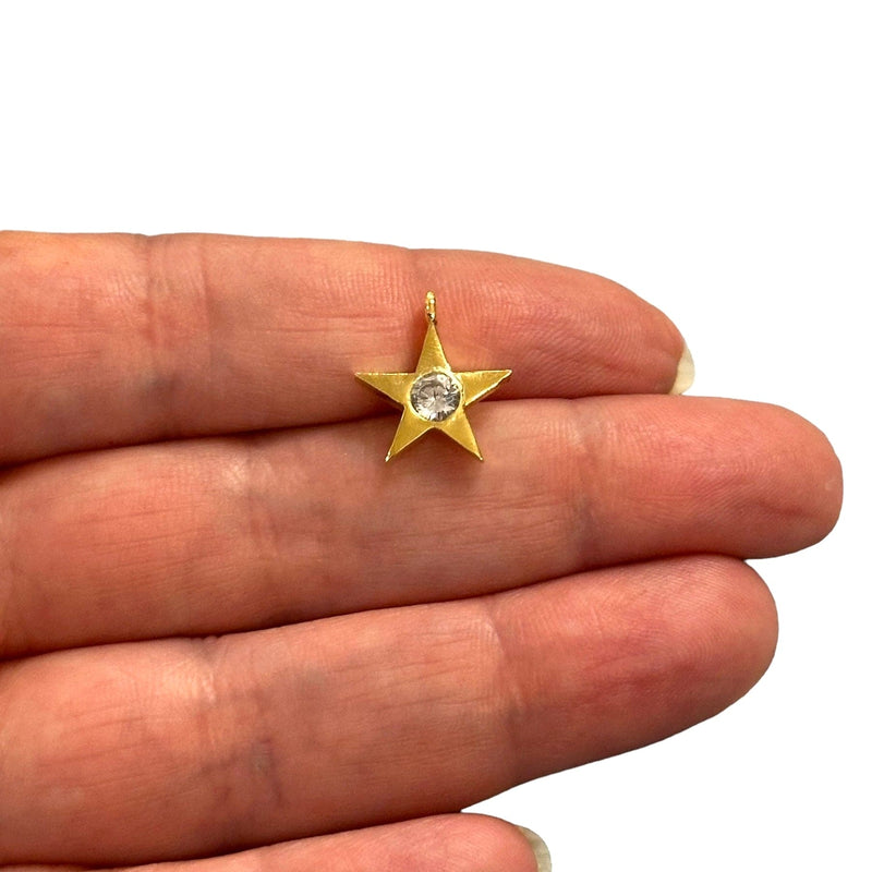 24Kt Gold Plated Star Charms With Birthstone, Gold Birthstone CZ Charms,