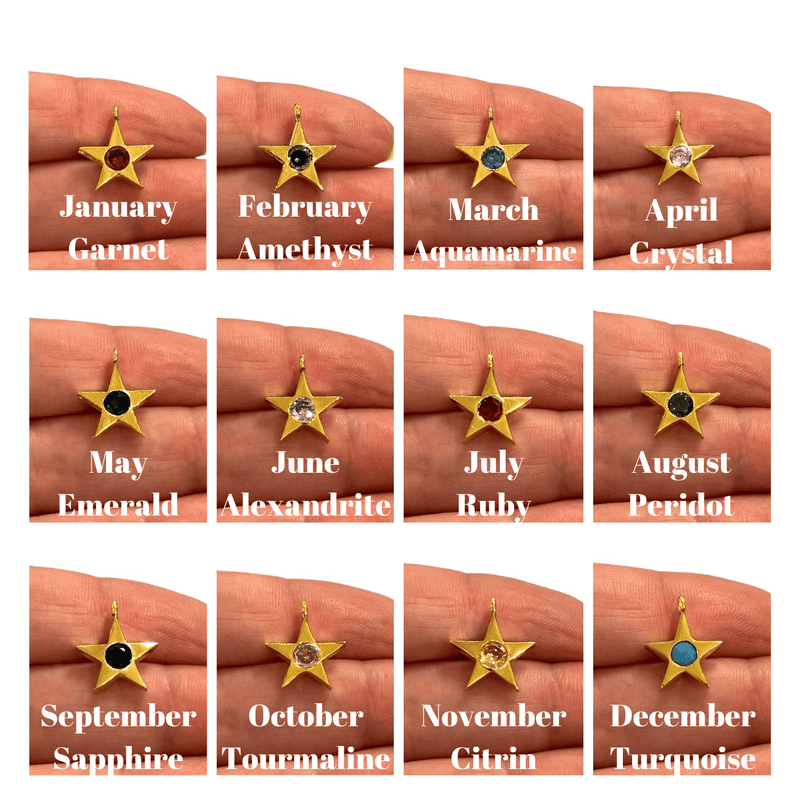 24Kt Gold Plated Star Charms With Birthstone, Gold Birthstone CZ Charms,