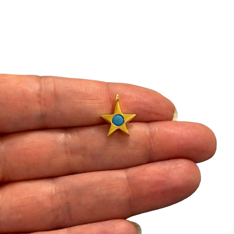 24Kt Gold Plated Star Charms With Birthstone, Gold Birthstone CZ Charms,