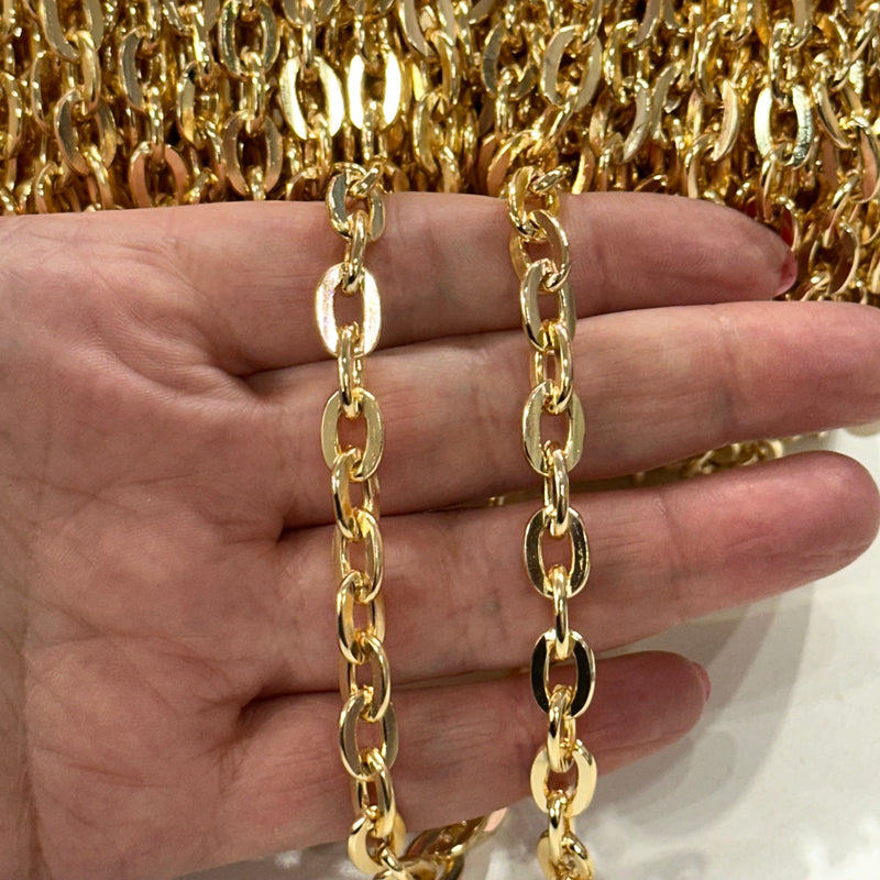24Kt Gold Plated 10x7mm Open Link Chain, 1 Meter Gold Plated Link Chain