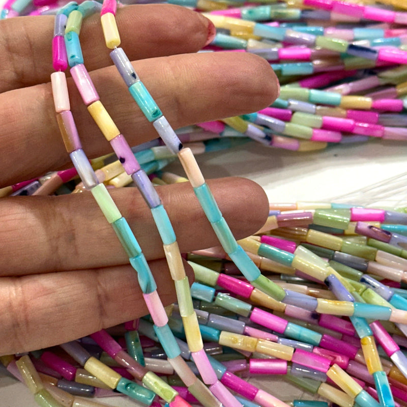 Mother Of Pearl Cylinder Beads, Pastel Colored Cylinder, 44 Beads Strand
