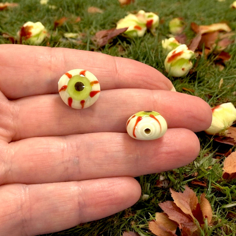 Hand Made Murano Glass Bloodshot Eyeball Charm, Halloween Charm, Halloween Collection