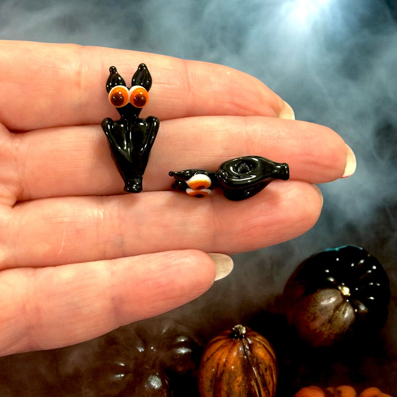 Hand Made Murano Glass Bat Charm, Horizontal Hole Bat Charm