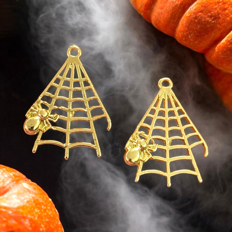 24Kt Gold Plated Spider and Spider Web Charms, 2 pcs in a pack