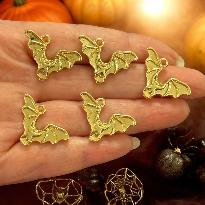 24Kt Gold Plated Bat Charms, Halloween Collection, 5 pcs in a pack