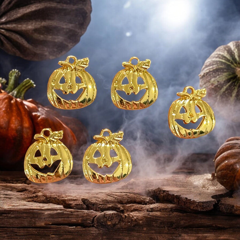 24Kt Gold Plated Halloween Pumpkin Charms, Halloween Collection, 5 pcs in a pack