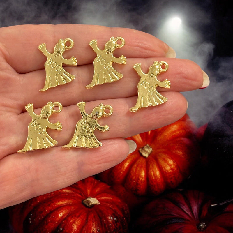 24Kt Gold Plated Halloween Ghost Charms, Halloween Collection, 5 pcs in a pack