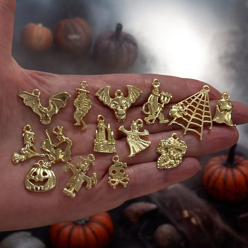 24Kt Gold Plated HalloweenCharms Collection, 14 Charms in a pack