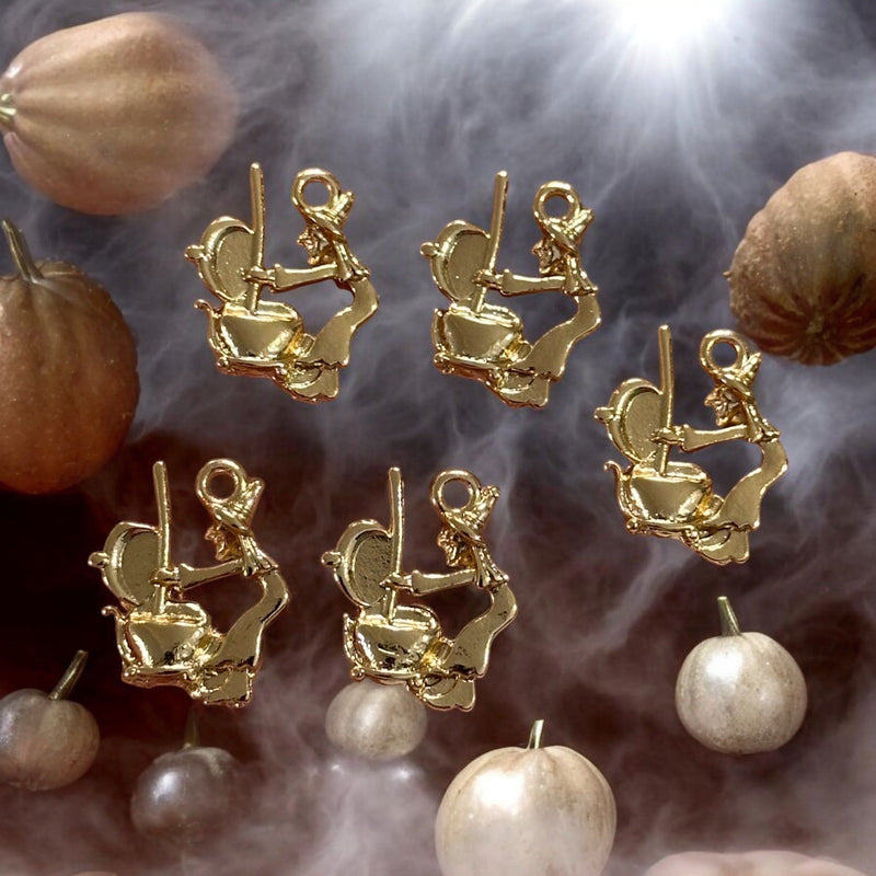 24Kt Gold Plated Witch and Cauldron Charms, Halloween Collection, 5 pcs in a pack