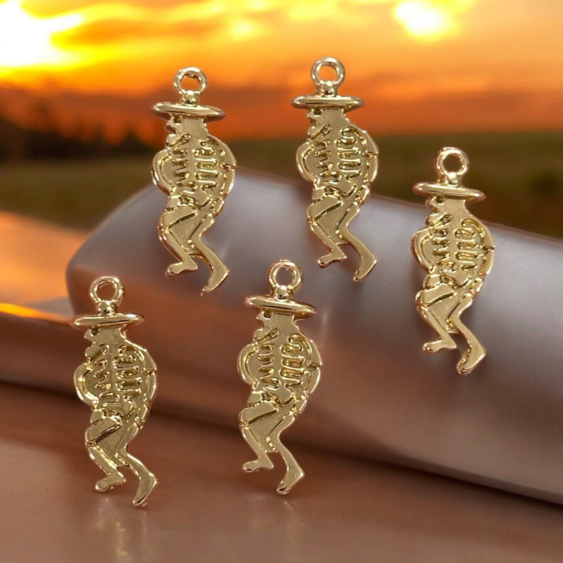 24Kt Gold Plated Dancing Skeleton Charms, Halloween Collection, 5 pcs in a pack