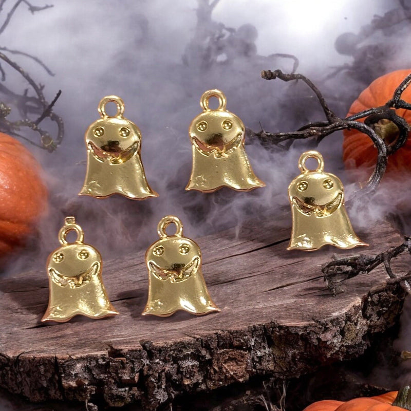 24Kt Gold Plated Ghost Charms, Halloween Collection, 5 pcs in a pack