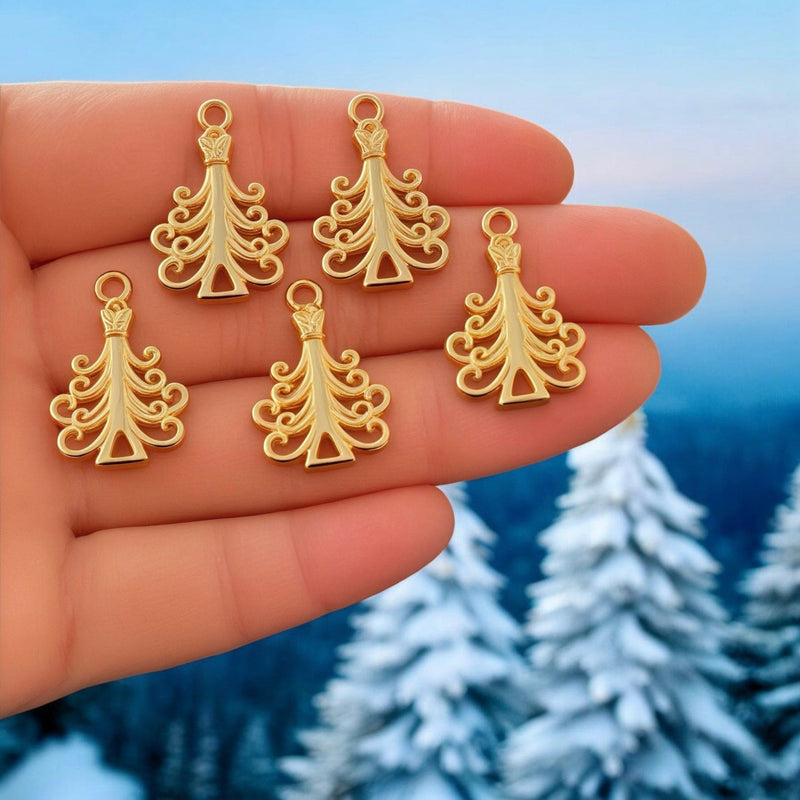 24Kt Gold Plated Christmas Tree Charms, 5 pcs in a pack, Christmas Collection Charms