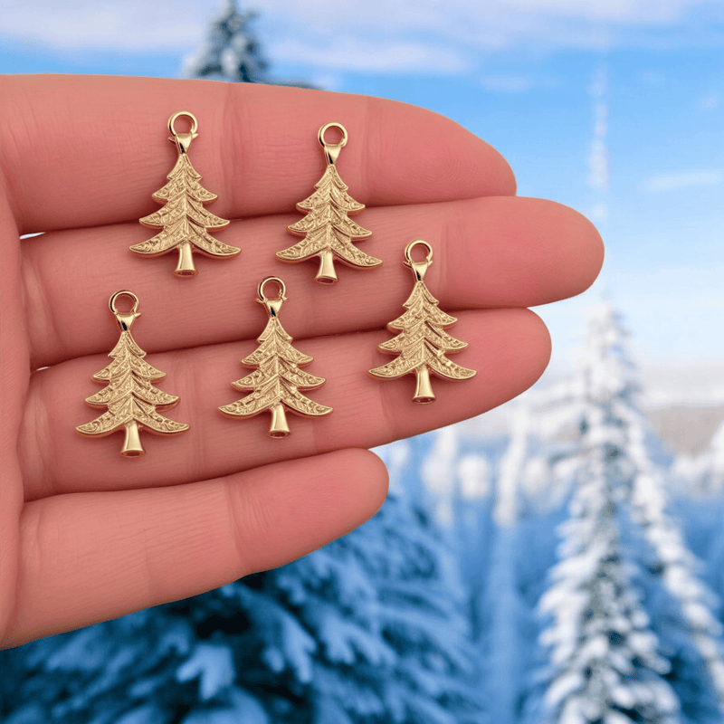 24Kt Gold Plated Christmas Tree Charms, 5 pcs in a pack, Christmas Collection Charms