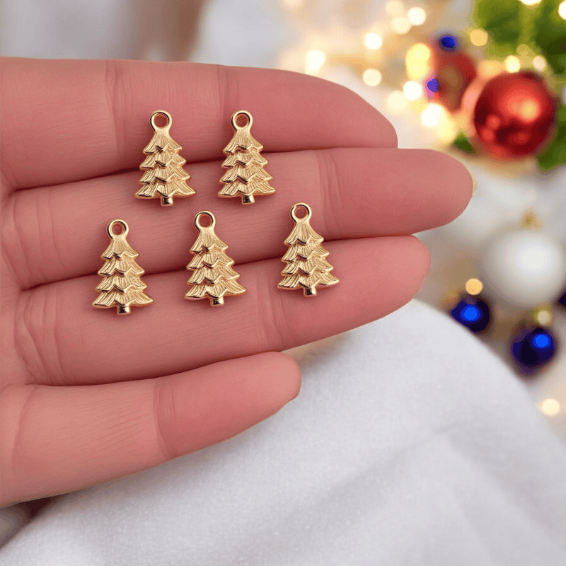 24Kt Gold Plated Christmas Tree Charms, 5 pcs in a pack, Christmas Collection Charms