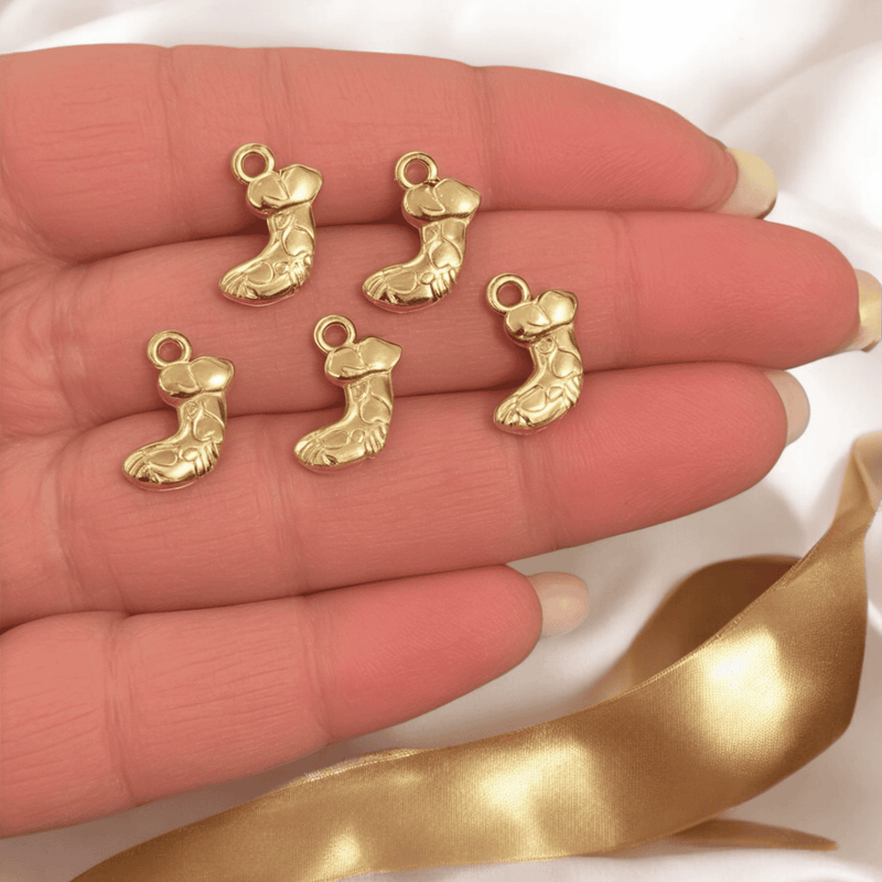 24Kt Gold Plated Christmas Stockings Charms, 5 pcs in a pack, Christmas Collection Charms