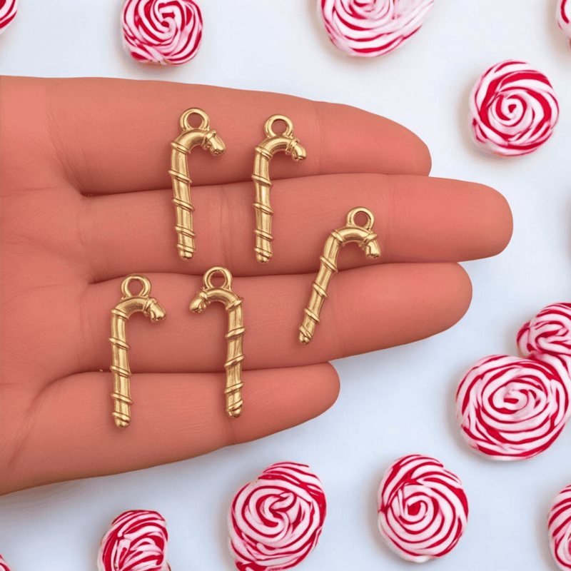 24Kt Gold Plated Christmas Candy Cane Charms, 5 pcs in a pack, Christmas Collection Charms