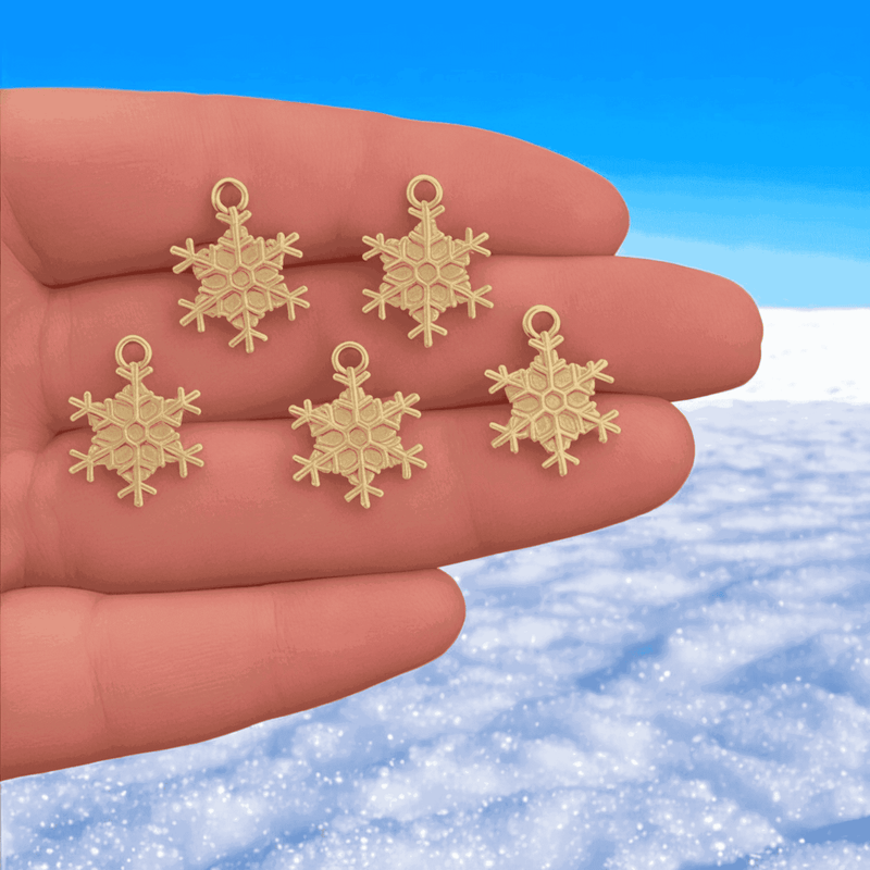 24Kt Gold Plated Christmas Snowflake Charms, 5 pcs in a pack, Christmas Collection Charms