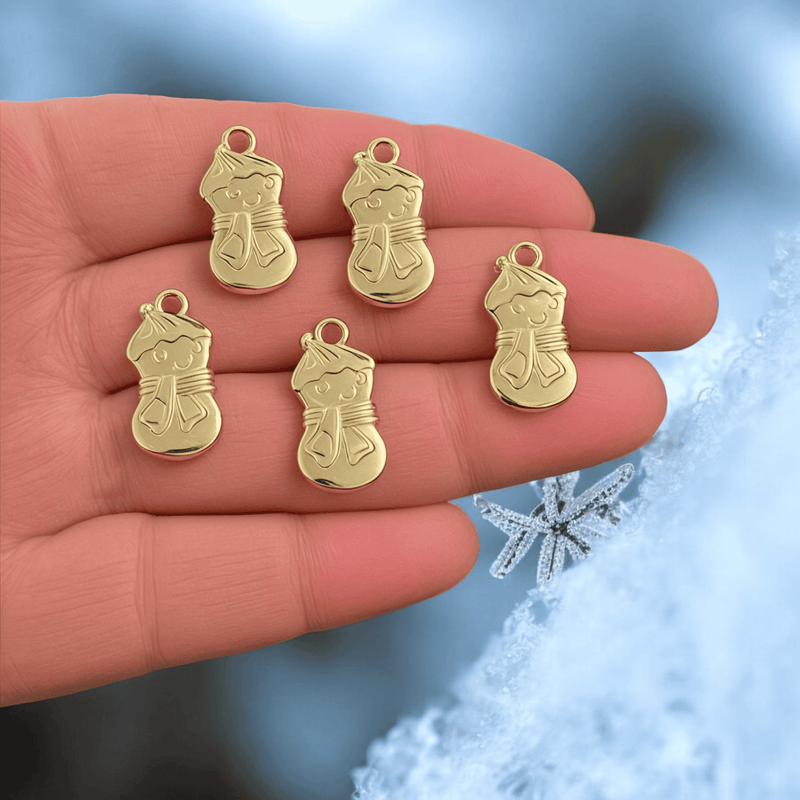 24Kt Gold Plated Christmas Snowman Charms, 5 pcs in a pack, Christmas Collection Charms