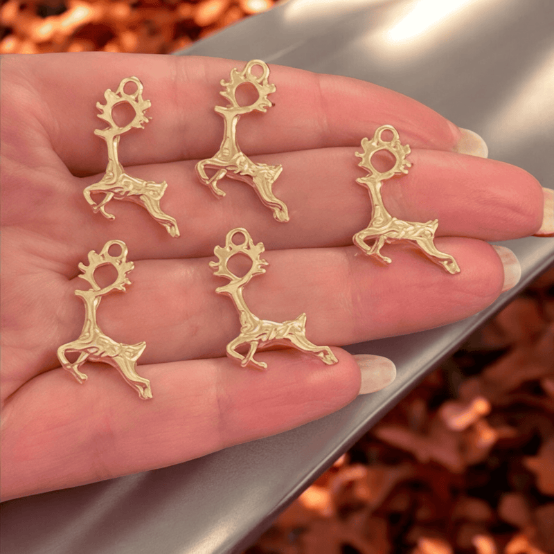 24Kt Gold Plated Christmas Reindeer Charms, 5 pcs in a pack, Christmas Collection Charms