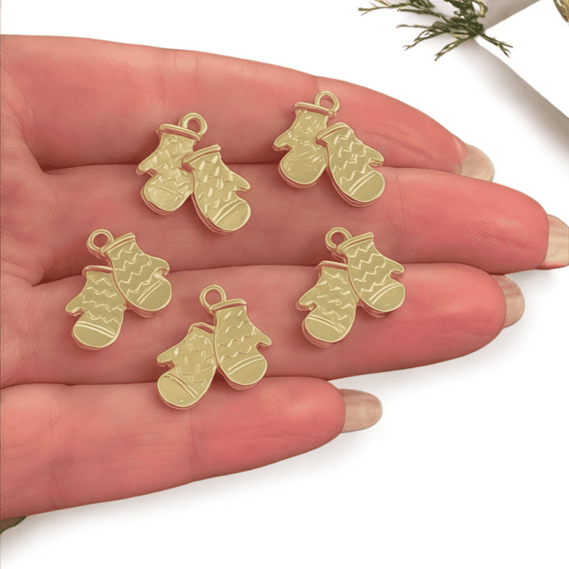 24Kt Gold Plated Christmas Gloves Charms, 5 pcs in a pack, Christmas Collection Charms