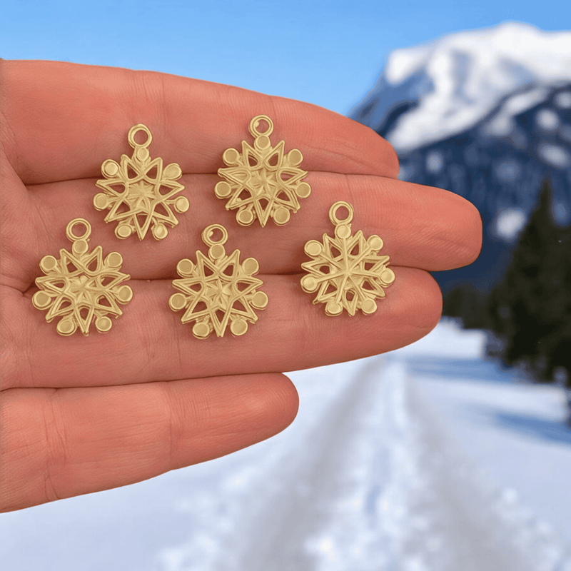 24Kt Gold Plated Christmas Snowflake Charms, 5 pcs in a pack, Christmas Collection Charms