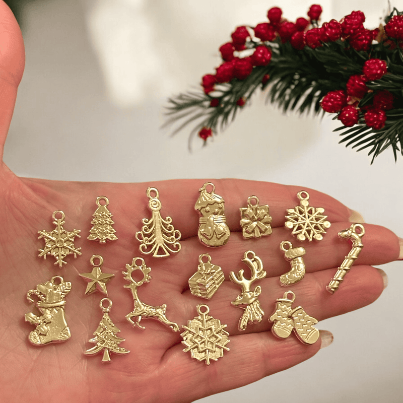 24Kt Gold Plated Christmas Charms Collection, 16 Charms in a pack