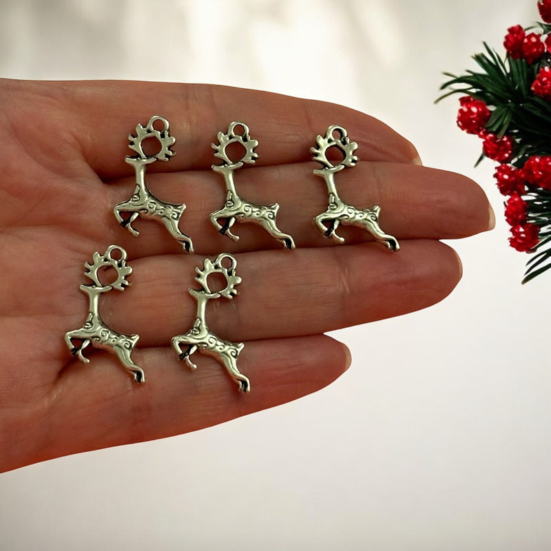 Antique Silver Plated Christmas Reindeer Charms, 5 pcs in a pack, Christmas Collection Charms