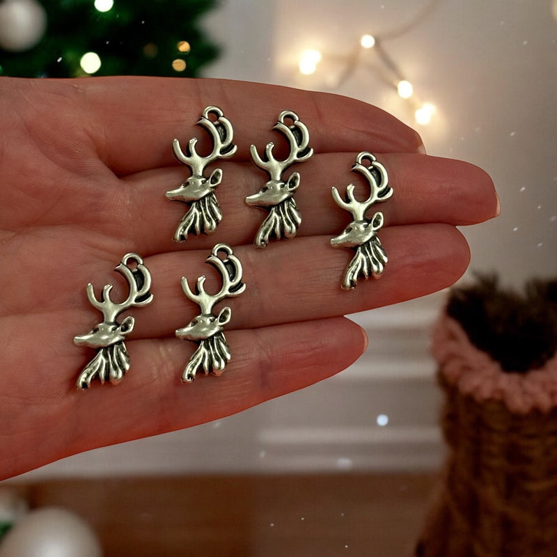 Antique Silver Plated Christmas Reindeer Charms, 5 pcs in a pack, Christmas Collection Charms