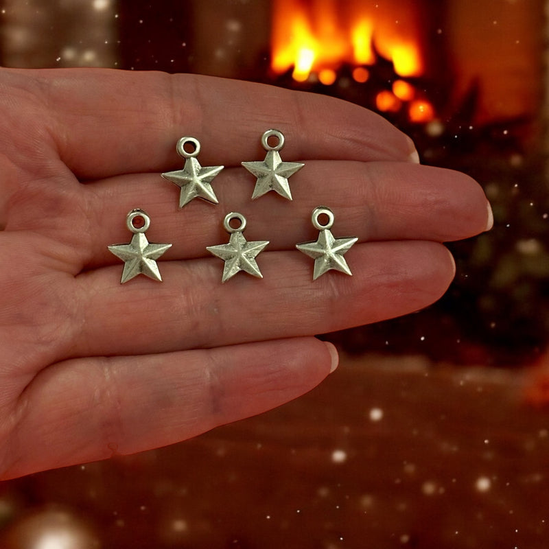 Antique Silver Plated Christmas Star Charms, 5 pcs in a pack, Christmas Collection Charms