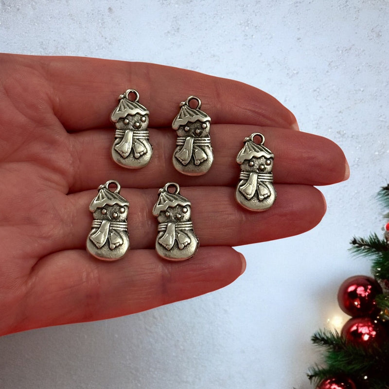 Antique Silver Plated Christmas Snowman Charms, 5 pcs in a pack, Christmas Collection Charms