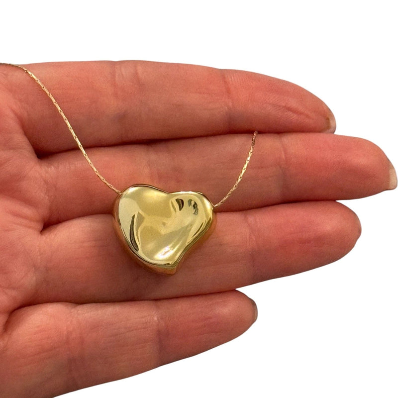 24Kt Gold Plated 21mm Heart Charms, Gold Heart Charms with 2mm Horizontal Hole, 5 pcs in a pack