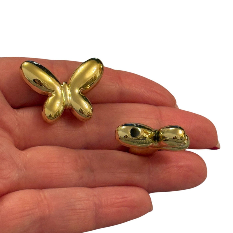 24Kt Gold Plated Butterfly Charms, Butterfly Charms with 2mm Horizontal Hole, 2 pcs in a pack