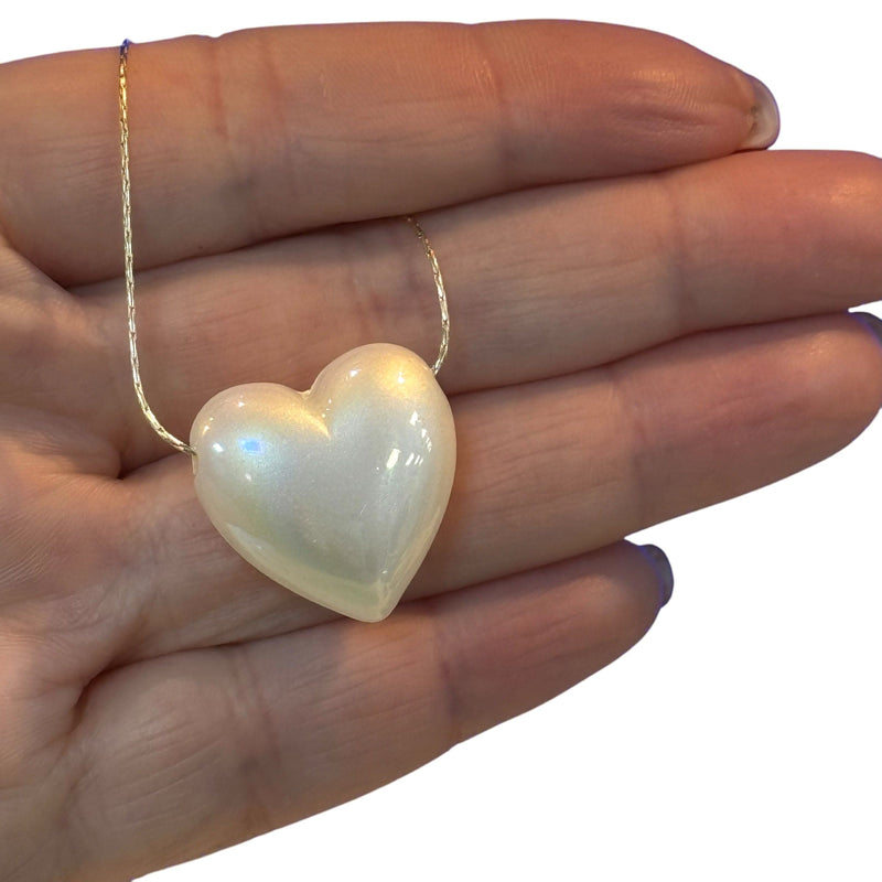 22mm Puffy Heart Charms, Pearly Heart Charms with 2mm Horizontal Hole, 2 pcs in a pack