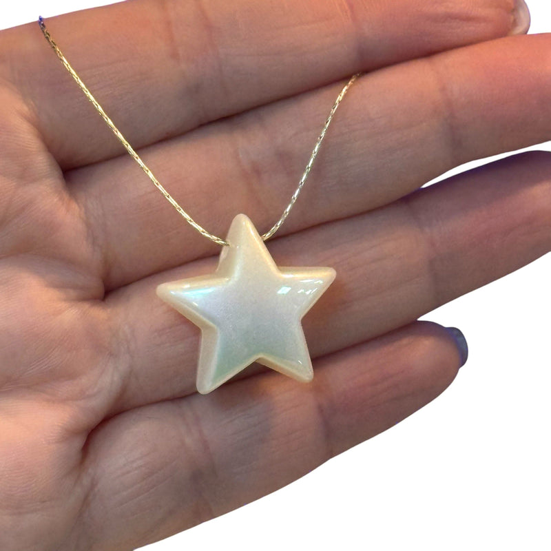 22mm Puffy Star Charms, Pearly Star Charms with 2mm Horizontal Hole, 2 pcs in a pack