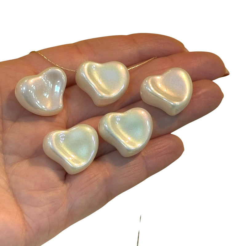 21mm Heart Charms, Pearly Heart Charms with 2mm Horizontal Hole, 5 pcs in a pack