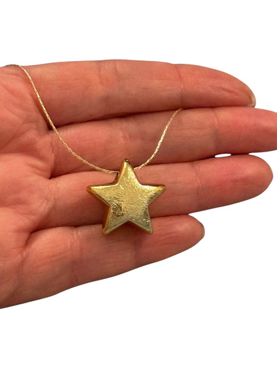 24Kt Gold Plated 22mm Brushed Finish Puffy Star Charms, Gold Star Charms with 2mm Horizontal Hole, 2 pcs in a pack