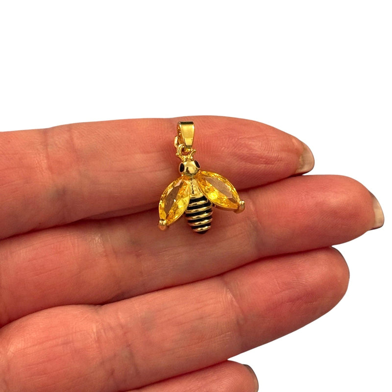 24Kt Gold Plated Stainless Steel  CZ, Bumblebee Charm With Bail