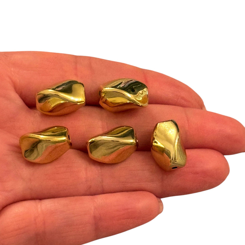 24Kt Gold Plated Large Spacer Charms, Spacer Charms with 2mm Horizontal Hole, 5 pcs in a pack