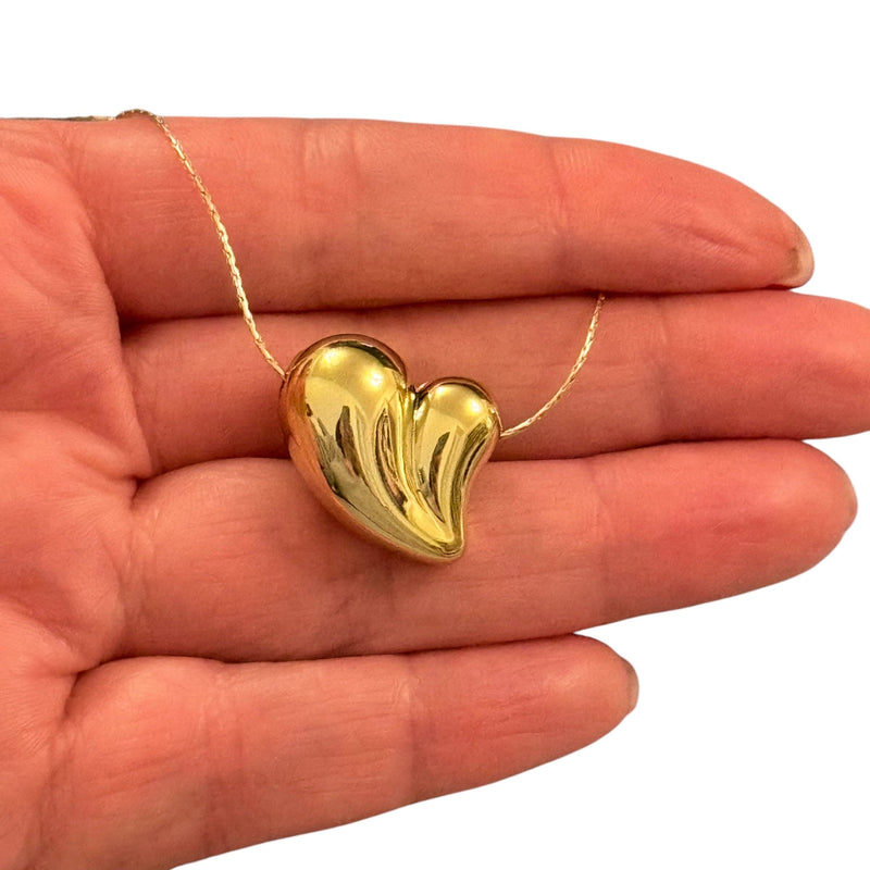 24Kt Gold Plated Puffy Heart Charms, Heart Charms with 2mm Horizontal Hole, 2 pcs in a pack