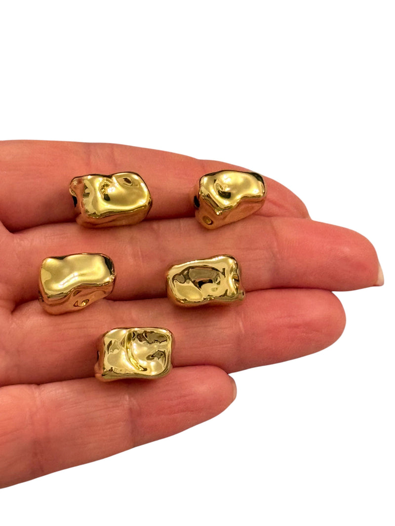 24Kt Gold Plated Large Spacer Charms, Spacer Charms with 2mm Horizontal Hole, 5 pcs in a pack