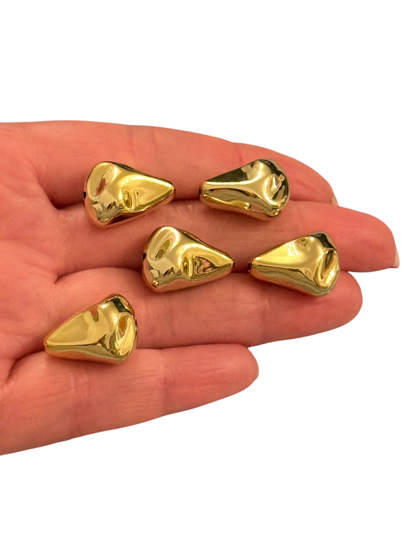 24Kt Gold Plated Large Spacer Charms, Spacer Charms with 2mm Horizontal Hole, 5 pcs in a pack