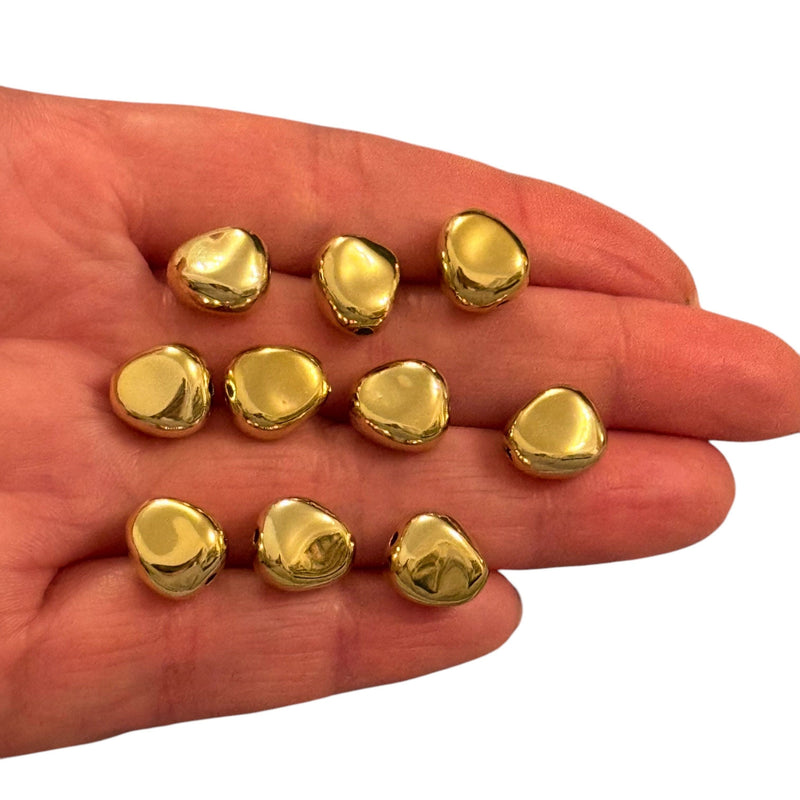 24Kt Gold Plated Large Spacer Charms, Spacer Charms with 2mm Horizontal Hole, 10 pcs in a pack