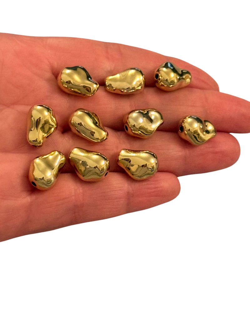 24Kt Gold Plated Large Spacer Charms, Spacer Charms with 2mm Horizontal Hole, 10 pcs in a pack