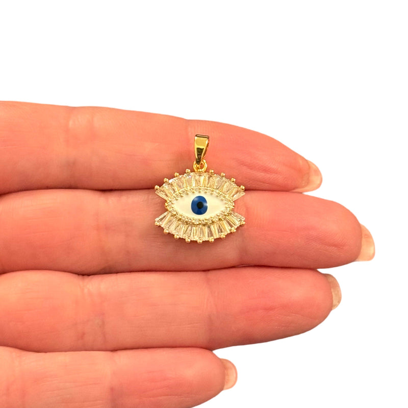 CZ Eye Charm Waterproof 24Kt Gold Plated Stainless Steel CZ Pendant With Attached Bail