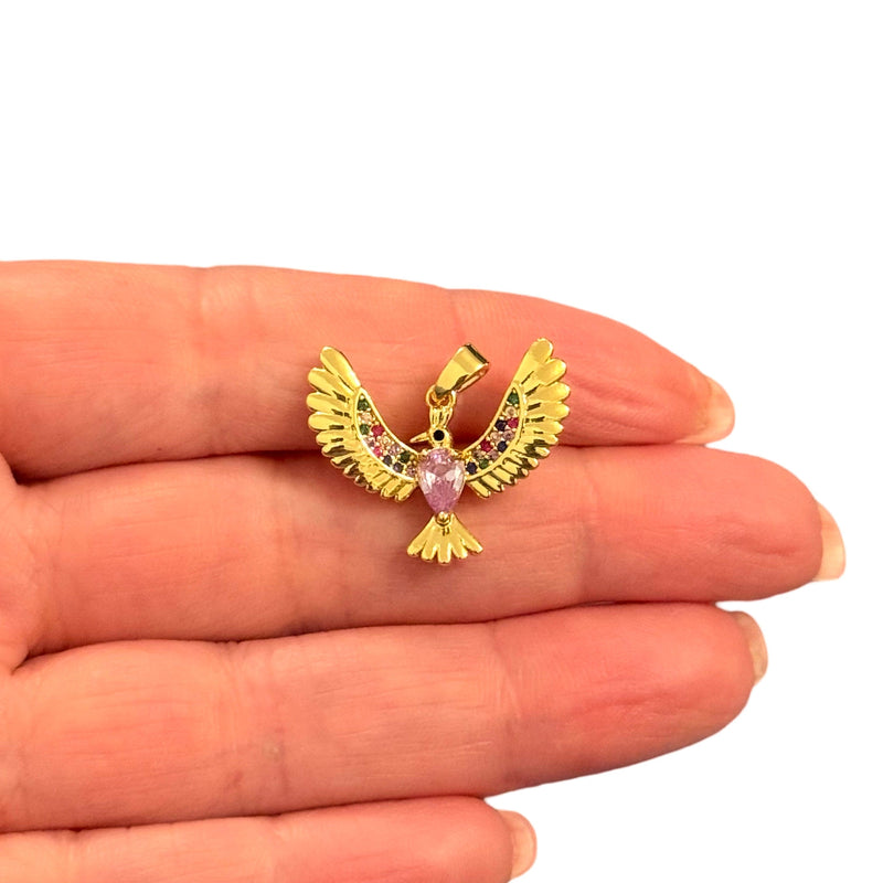 Multicolor CZ Phoenix Pendant Waterproof 24Kt Gold Plated Stainless Steel CZ Pendant With Attached Bail